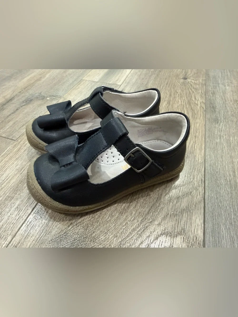 L'Amour Black T-Strap Bow Kids Dress Shoes Toddler Size 8
